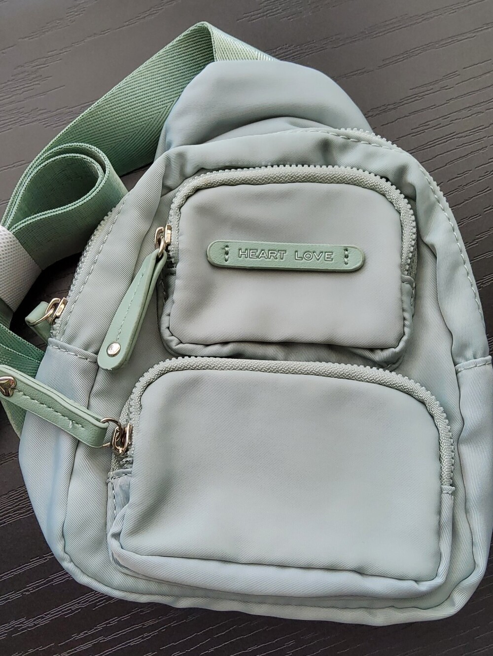 Mint Green Chest Crossbody Backpack Heart Love By CHARO Mini Backpack